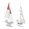 Set of 2 White Wood Coastal Sail Boat Sculpture, 22" x 13"